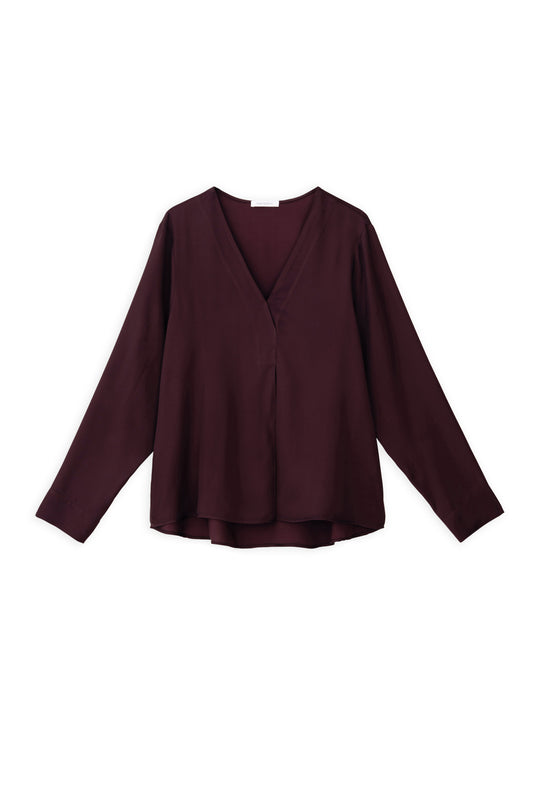 SATIN ECOVERO V NECK BLOUSE