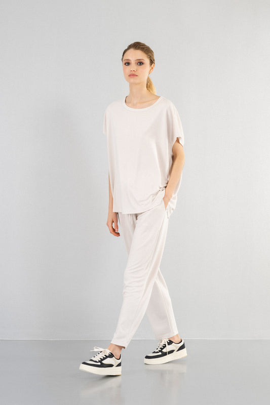 CUPRO PIQUE PLEATED PANTS