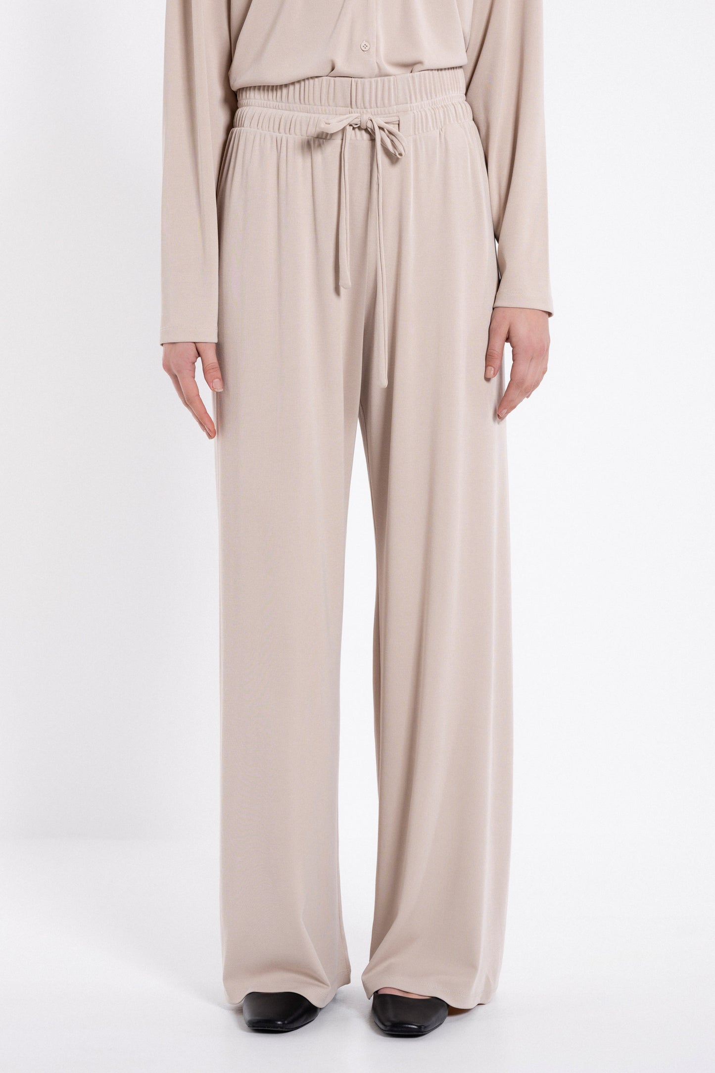 RIB SANDWASHED WIDE LEG PANTS