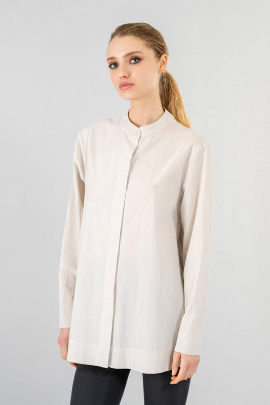 POPLIN CRINKLED LONG SHIRT