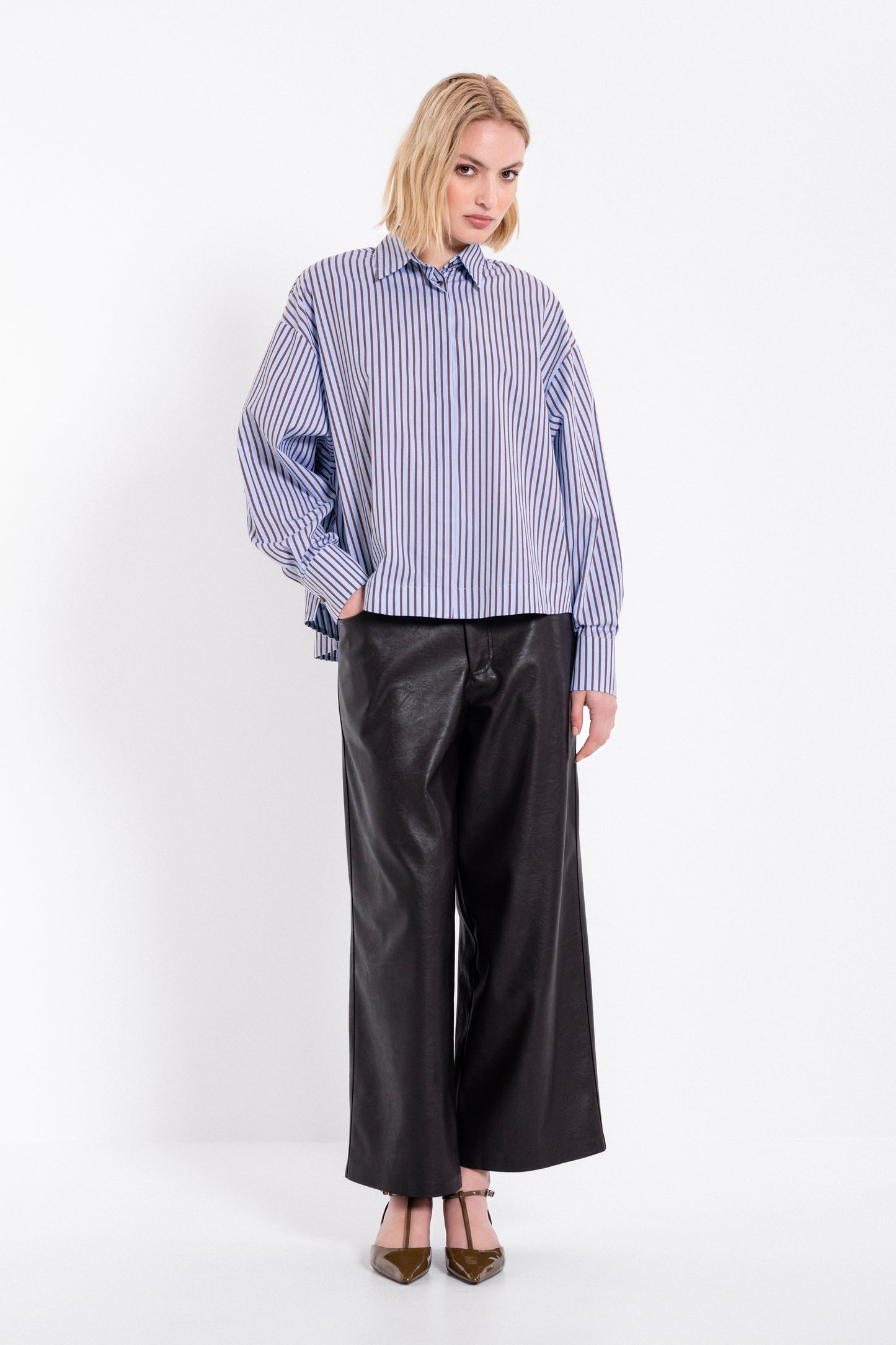 POPLIN STRIPES CROPPED SHIRT